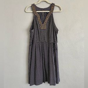 Lucky Brand Dress Size Large Boho Printed Beaded V-Neck Tie Waist